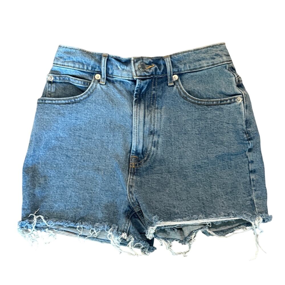 Everlane The Way High Denim Shorts 24 Blue High Rise Raw Hem Organic Cotton